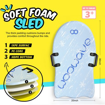 Sledas de neve azuis com duas alças Design de núcleo PE leve e resistente