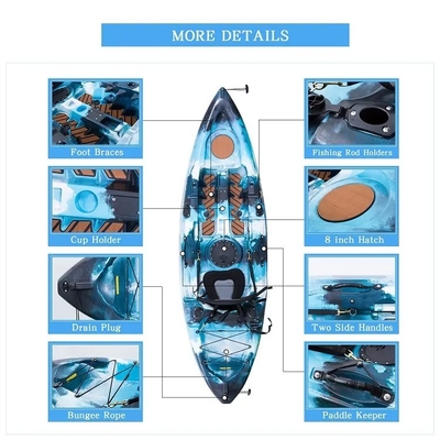 Unisex Woowave Single Seat Plastic Kayak Paddle para pesca e canoagem