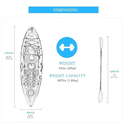 Single LLDPE Kayak de plástico Canoas de pesca Paddle Ocean Kayak para desempenho inigualável