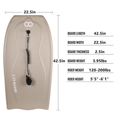 Cinza ou personalizado 42,5 polegadas de ponta de corpo de tabuleiro com Leash de surf e bolsa de tabuleiro Sem competição