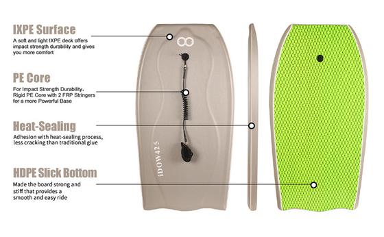 Cinza ou personalizado 42,5 polegadas de ponta de corpo de tabuleiro com Leash de surf e bolsa de tabuleiro Sem competição
