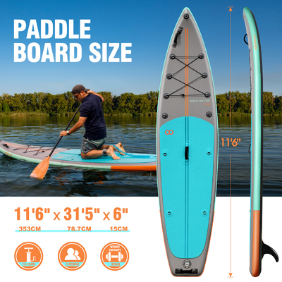 11'6&quot; x 31'5&quot; x 6&quot; Tabela de remo inflável para lagos e rios Design ultra estável