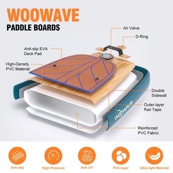 Leash de surf de cor personalizado Woowave ISUP Bodyboard 10'2 'para Lakes Rivers e Design