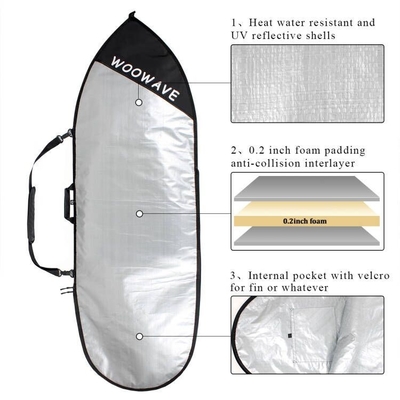 O Ocean Waters Surfboard Bag Cover encaixa as pranchas de seis pés com barbatanas e as mantém seguras