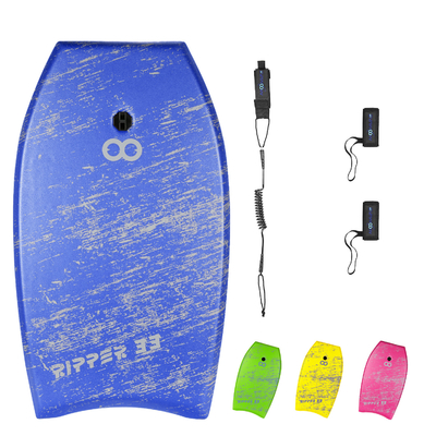 Prepare-se para andar nas ondas com um tabuleiro curto de HDPE de 33 polegadas, um tabuleiro de corpo XPE e uma trela de surf.