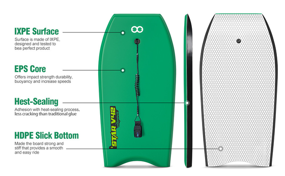 20.9 polegadas Largura da placa Woowave EVA Surfboard Bodyboard com Bodyboard Leash Verde