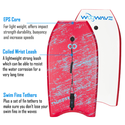 Bodyboard de surf de 36 polegadas com trela e nadadeiras Feito de EPS PP PE espuma HDPE