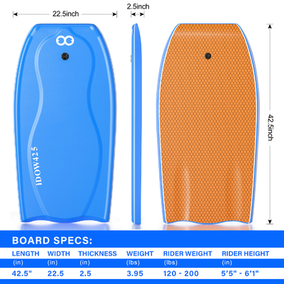 Bodyboard de surf leve com Leash de surf 22,5 polegadas Largura 3,95lbs Peso